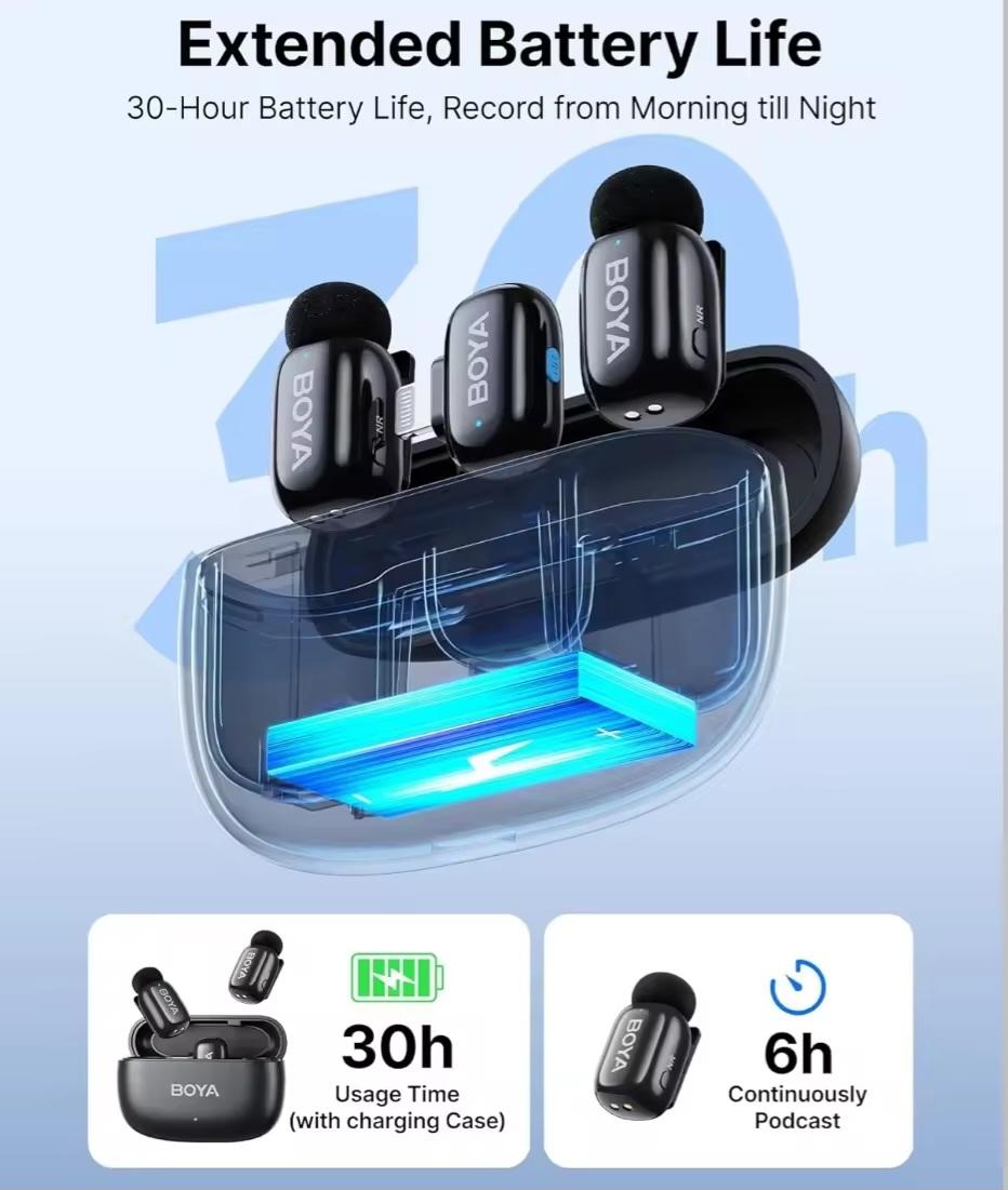 BOYA mini 2 Wireless Microphone AI Noise Cancelling Mic Lapel Microphone for Vlogging iPhone Android PC iPhone 15/16/17 image