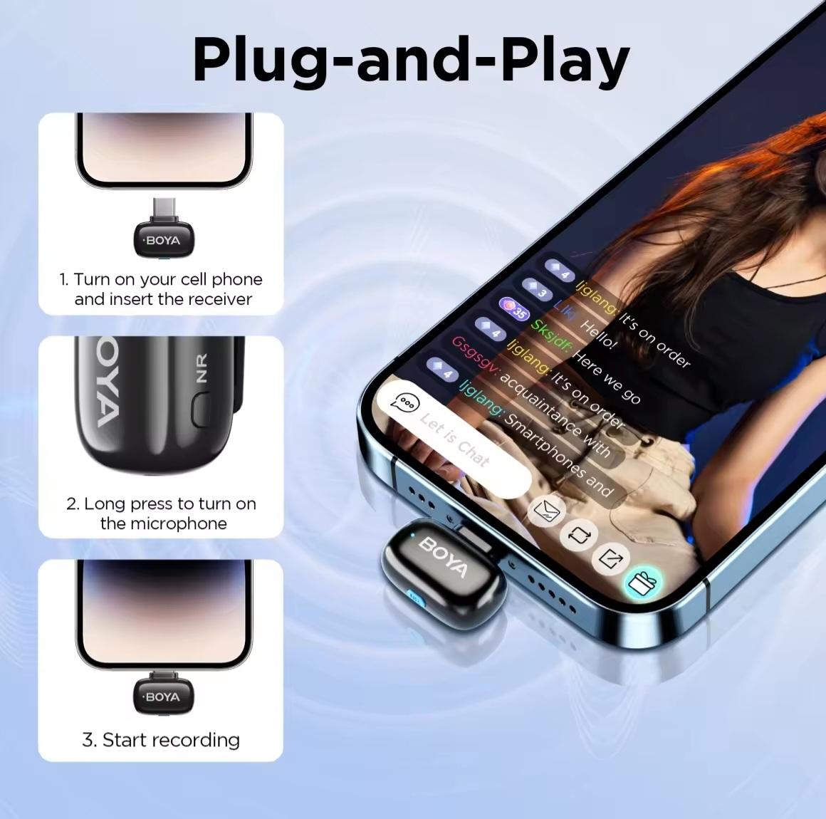 BOYA mini 2 Wireless Microphone AI Noise Cancelling Mic Lapel Microphone for Vlogging iPhone Android PC iPhone 15/16/17 image