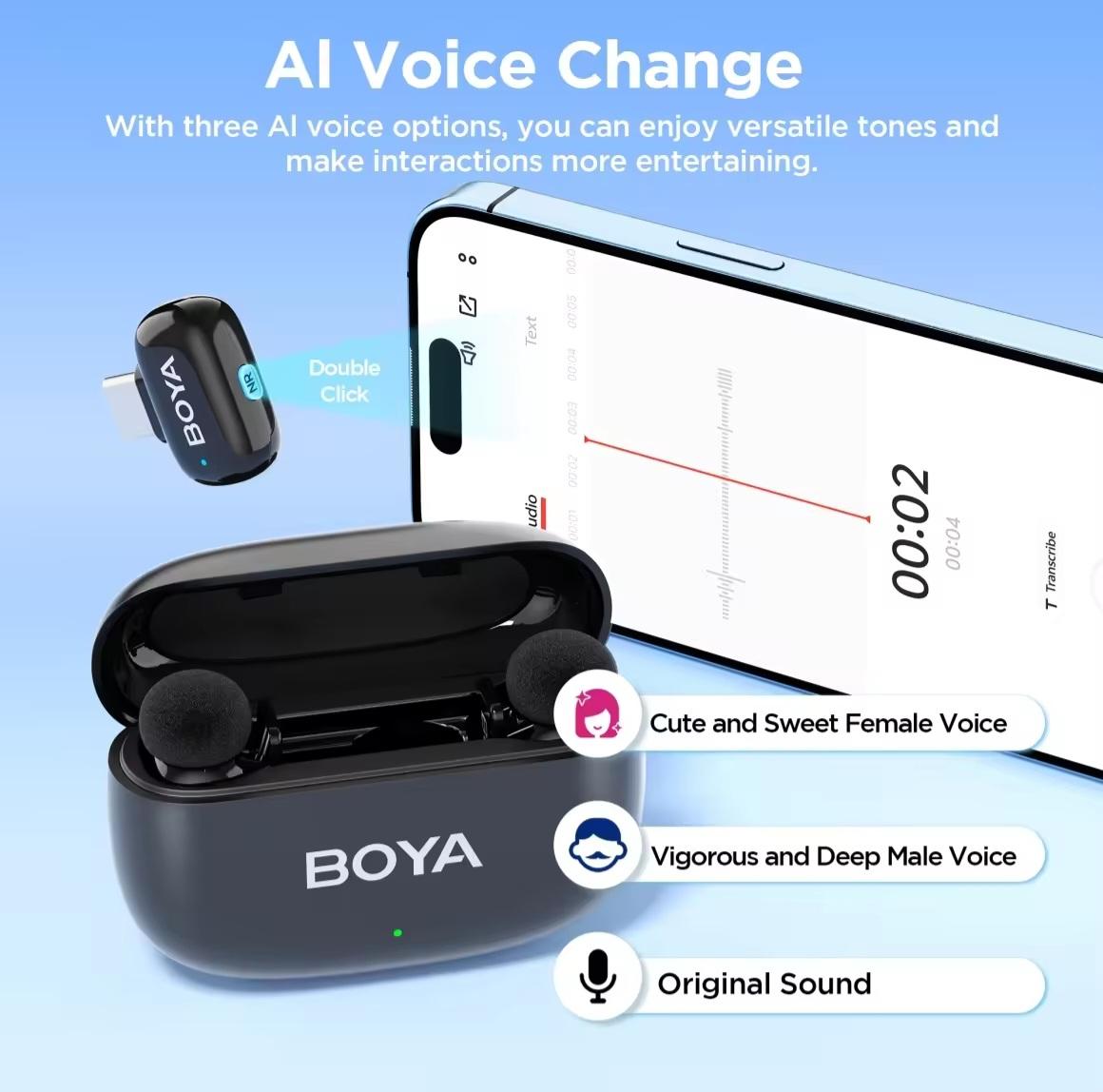 BOYA mini 2 Wireless Microphone AI Noise Cancelling Mic Lapel Microphone for Vlogging iPhone Android PC iPhone 15/16/17 image